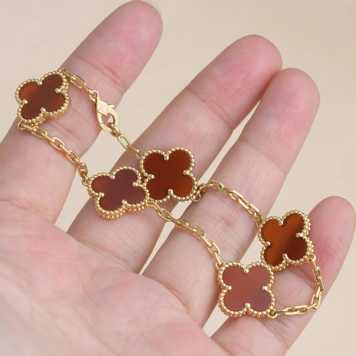 [VA]CLOVER 5 MOTIFS RED AGATE  BRACELET