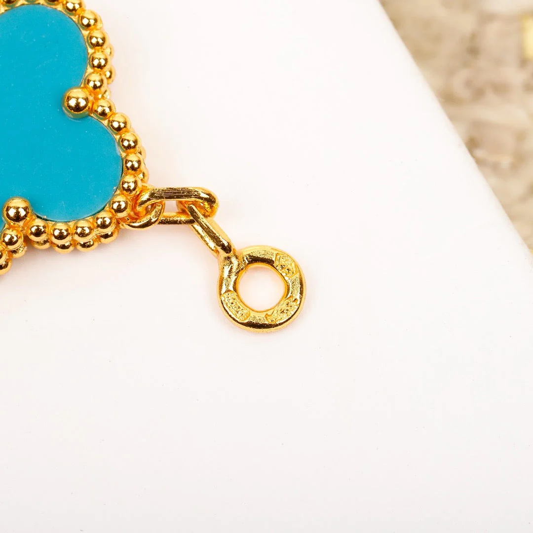 [VA]CLOVER 5 MOTIF TURQUOISE DIAMOND GOLD BRACELET
