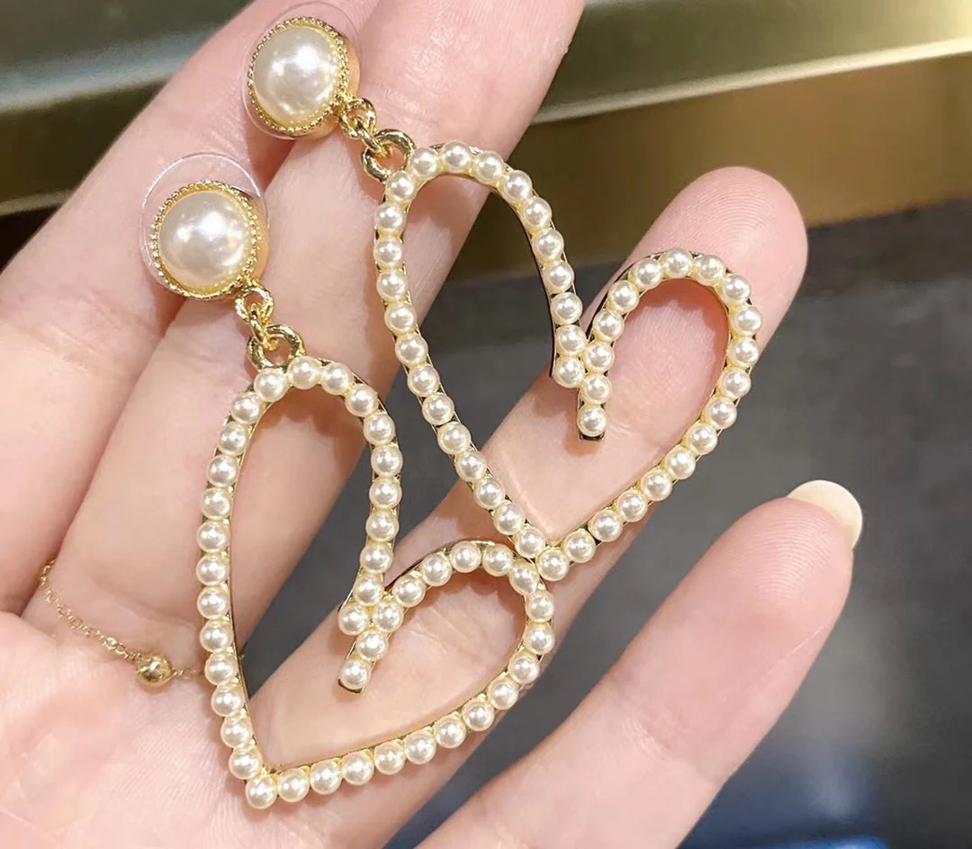 [CD]PEARL GOLD PLATED OPEN HEART  EARRINGS