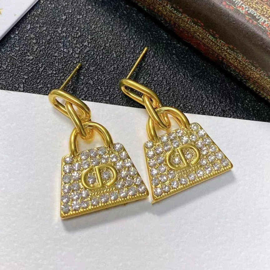 [CD] BAG GOLD DIAMOND EARRINGS