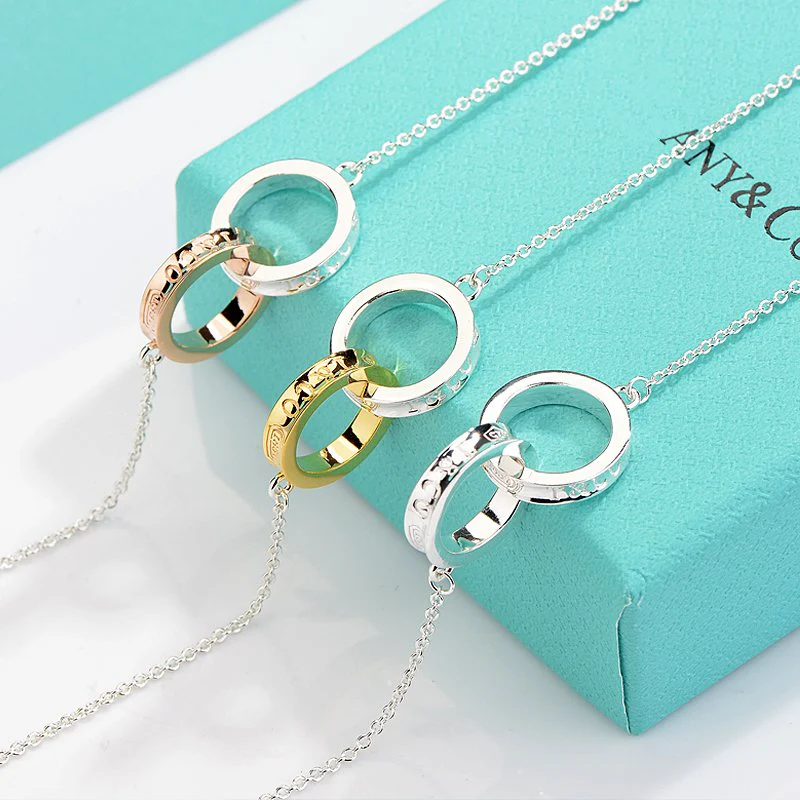 [TF]NECKLACE FEMALE DOUBLE RING DOUBLE CIRCLE COUPLE PENDANT