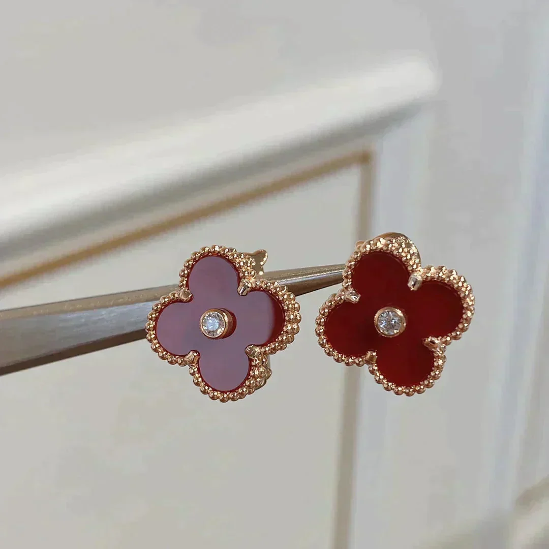 [VA]CLOVER MEDIUM 1 MOTIFS CARNELIAN  DIAMOND earrings