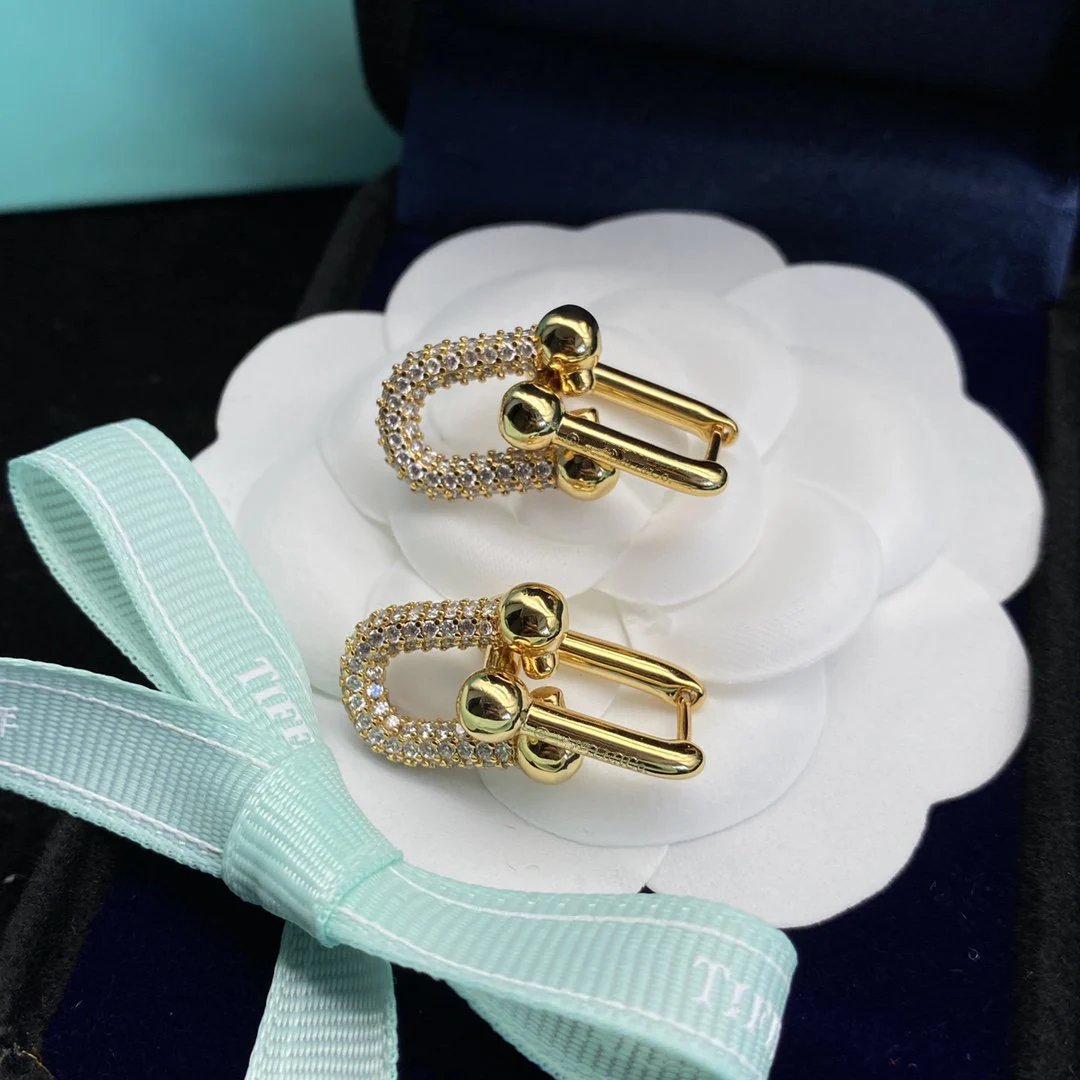 [TF]HARDWEAR LINK DIAMOND GOLD EARRINGS
