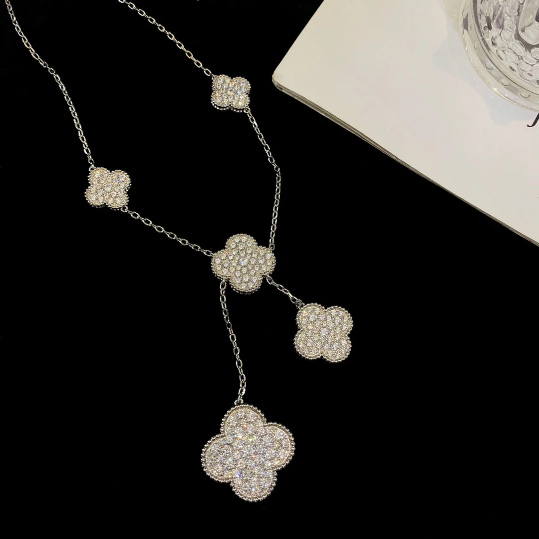 [VA]CLOVER 5 MOTIFS SILVER DIAMONDS NECKLACE