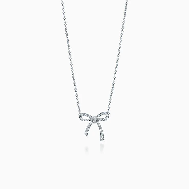 [TF]RIBBON NECKLACE BOW PENDANT DIAMOND CHARM CHAIN