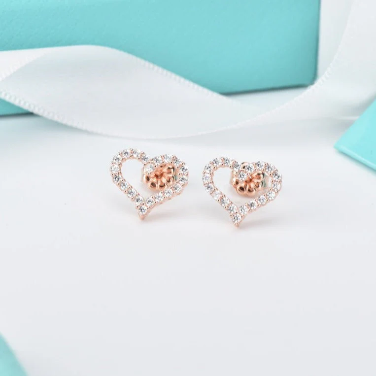 [TF]OPEN HEART STUD DIAMOND EARRINGS