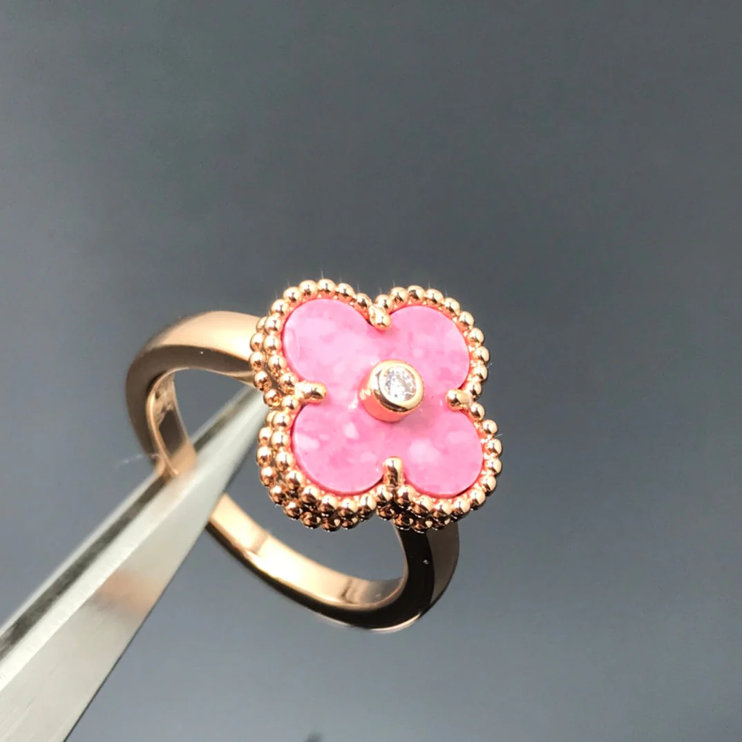 [VA]CLOVER RHODONITE ROSE GOLD RING