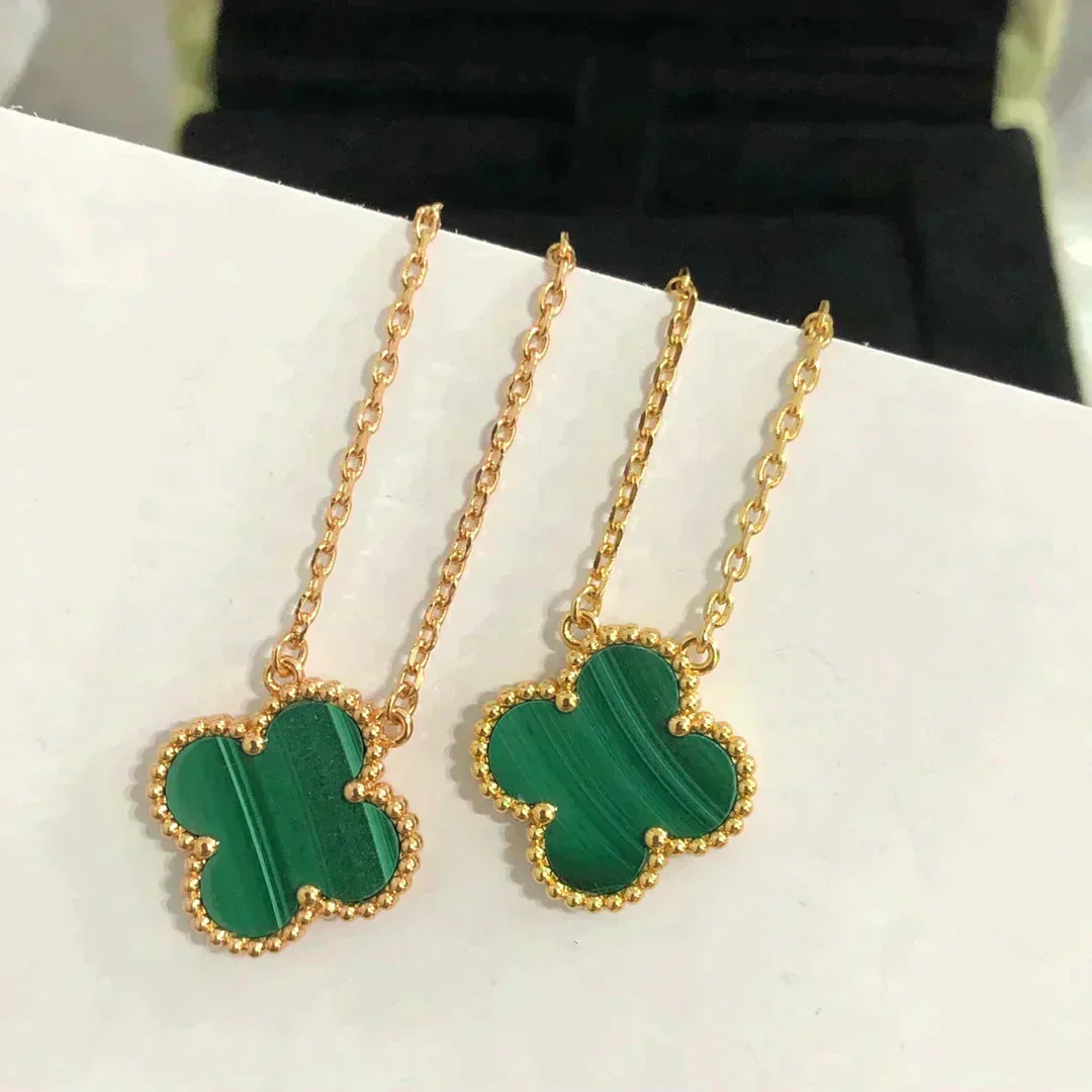 [VA]CLOVER 15MM MALACHITE SINGLE FLOWER  NECKLACE