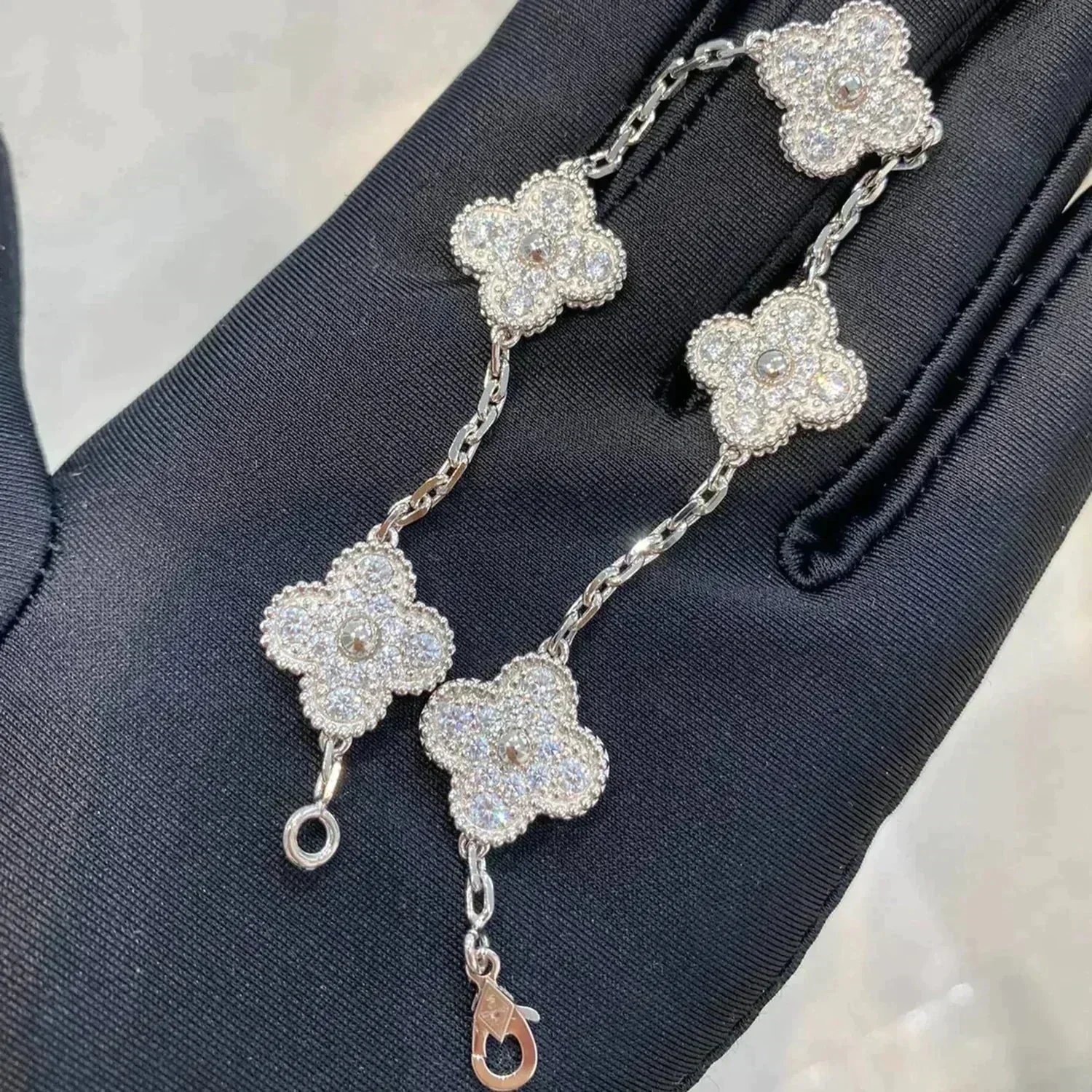 [VA]CLOVER 5 MOTIFS  DIAMOND BRACELET SILVER