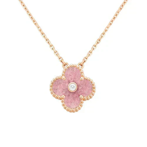 [VA]CLOVER 15MM DIAMOND RHODONITE NECKLACE