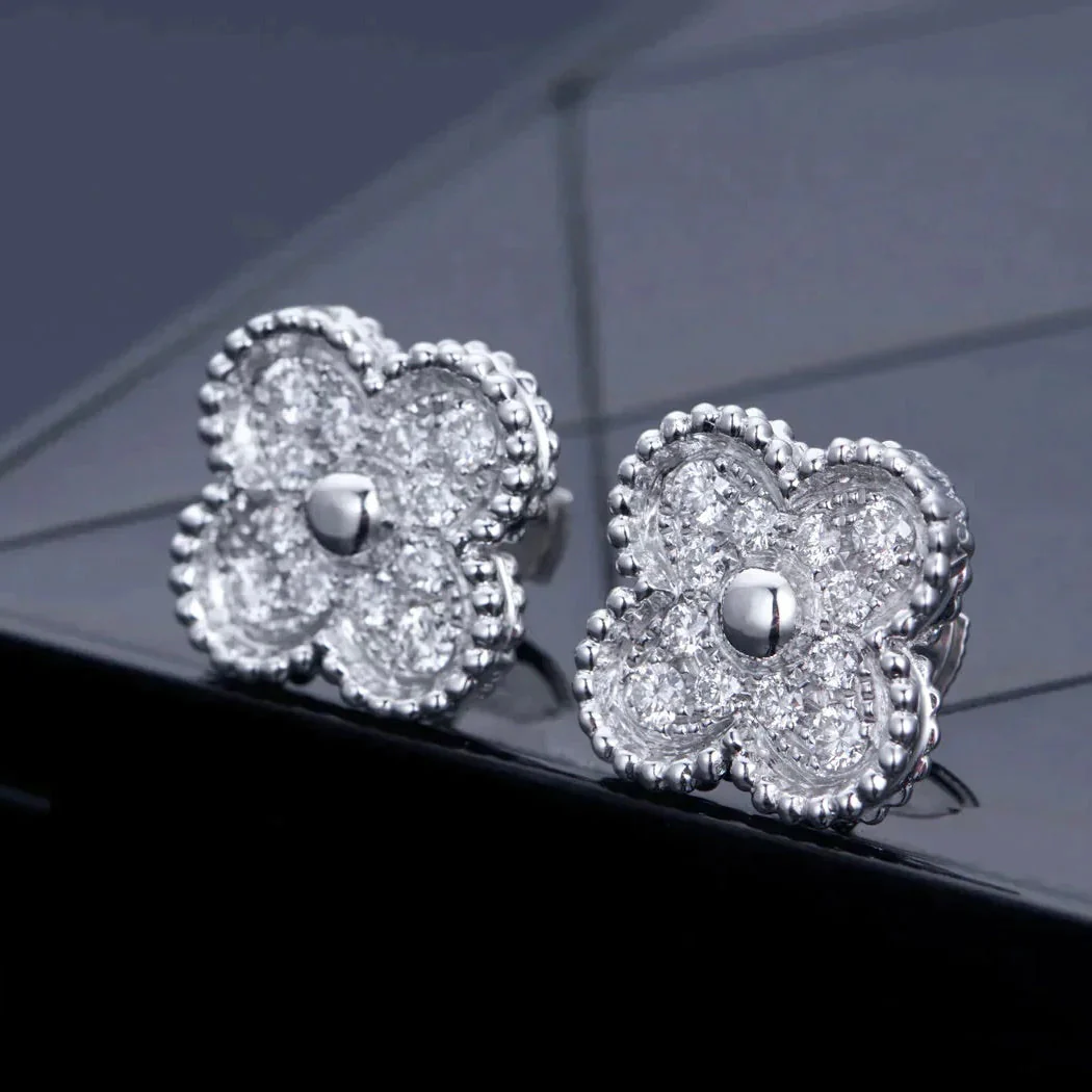 [VA]CLOVER 1 MOTIFS DIAMOND STUD EARRINGS SILVER