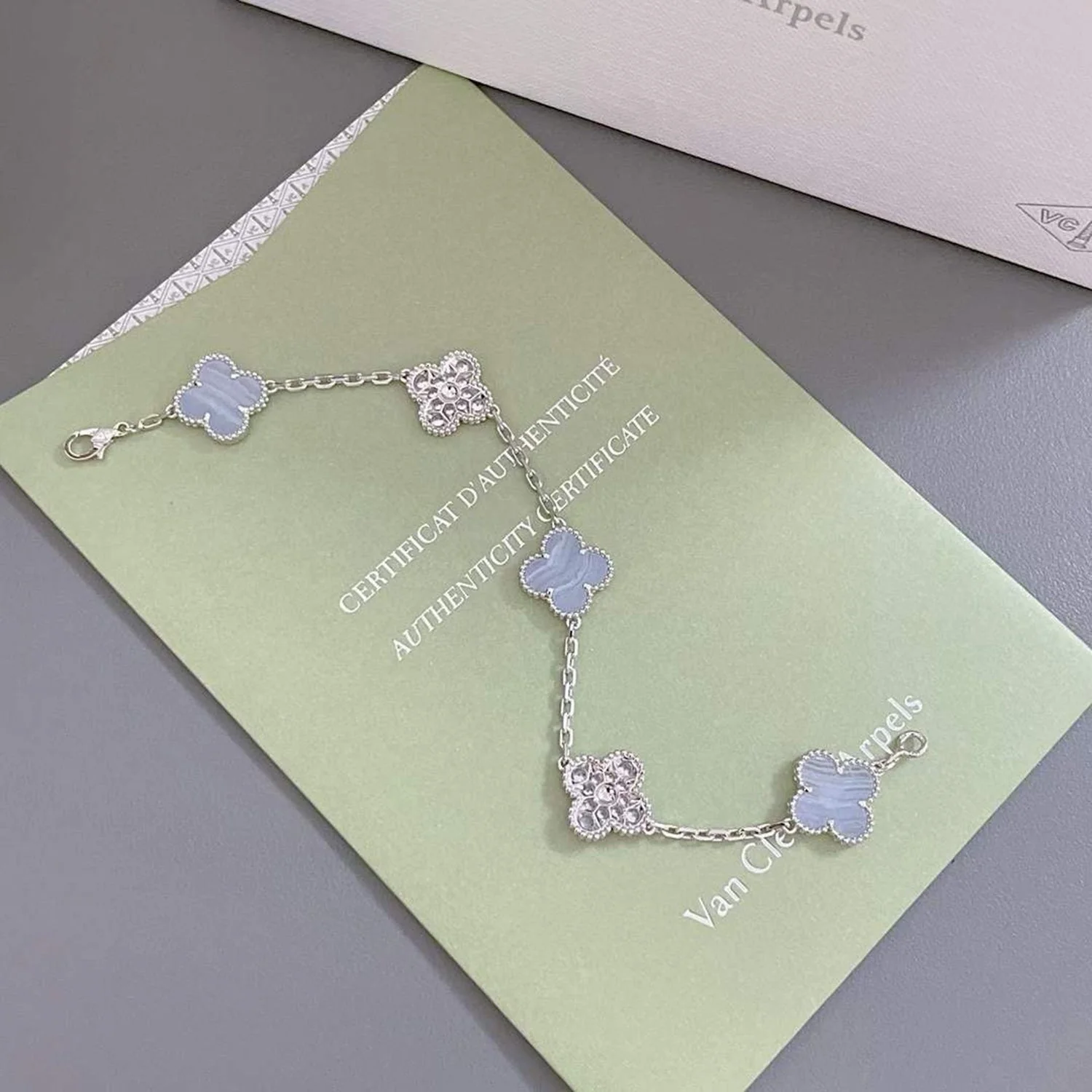 [VA]CLOVER  5 MOTIF DIAMOND PURPLE CHALCEDONY BRACELET SILVER