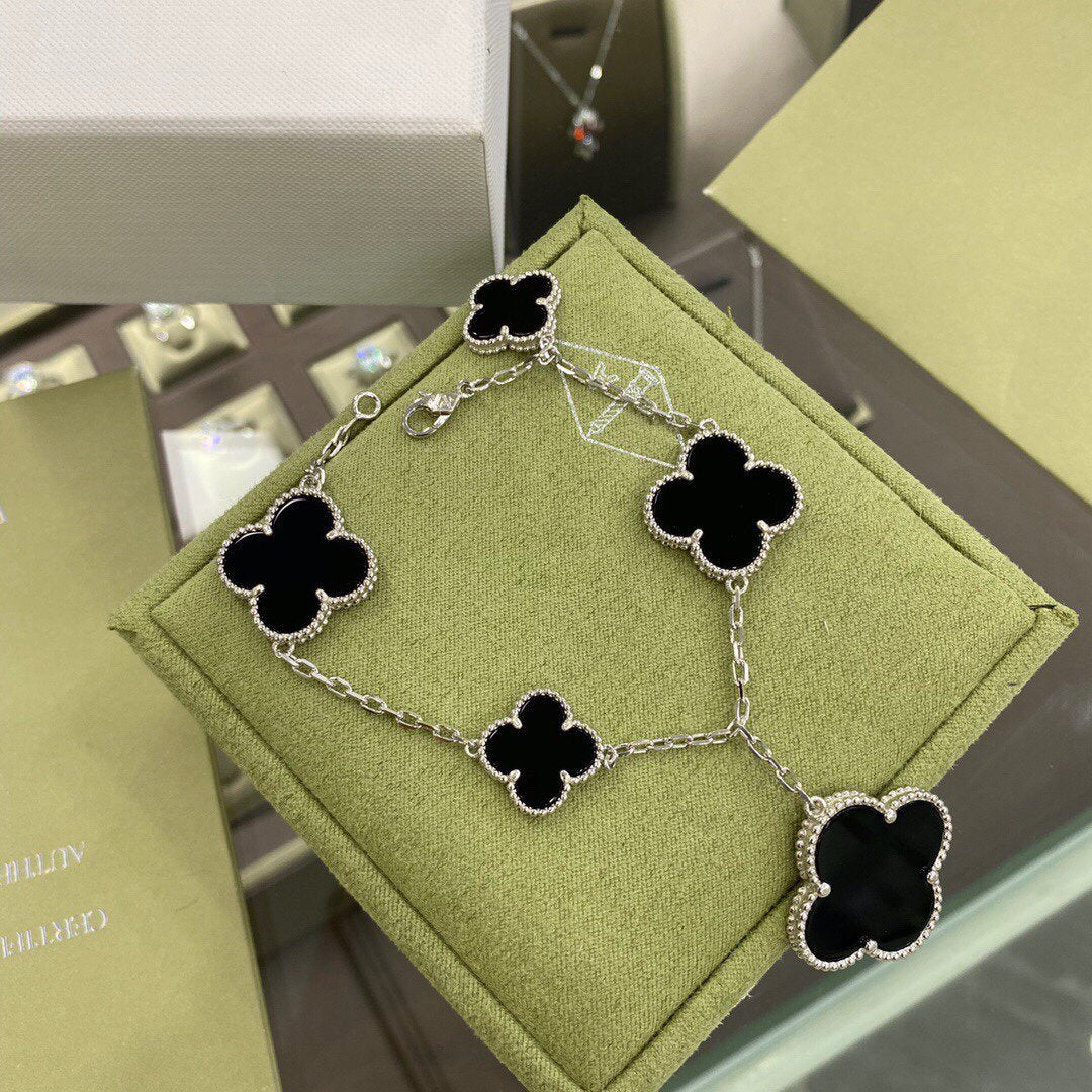 [VA]CLOVER 5 MOTIFS SIVLER ONYX BRACELET
