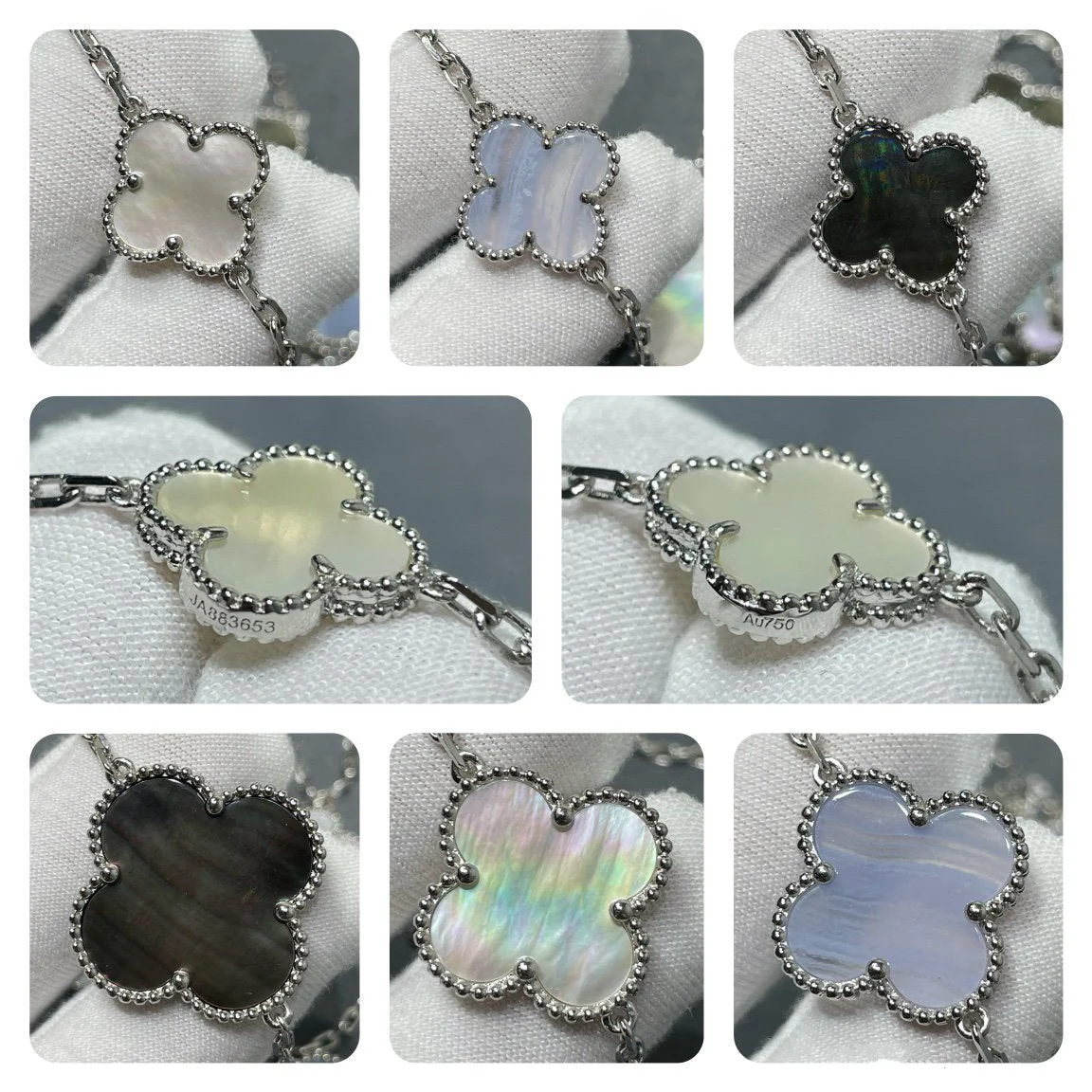 [VA]CLOVER 16 MOTIF CHALCEDONY MOP SILVER NECKLACE