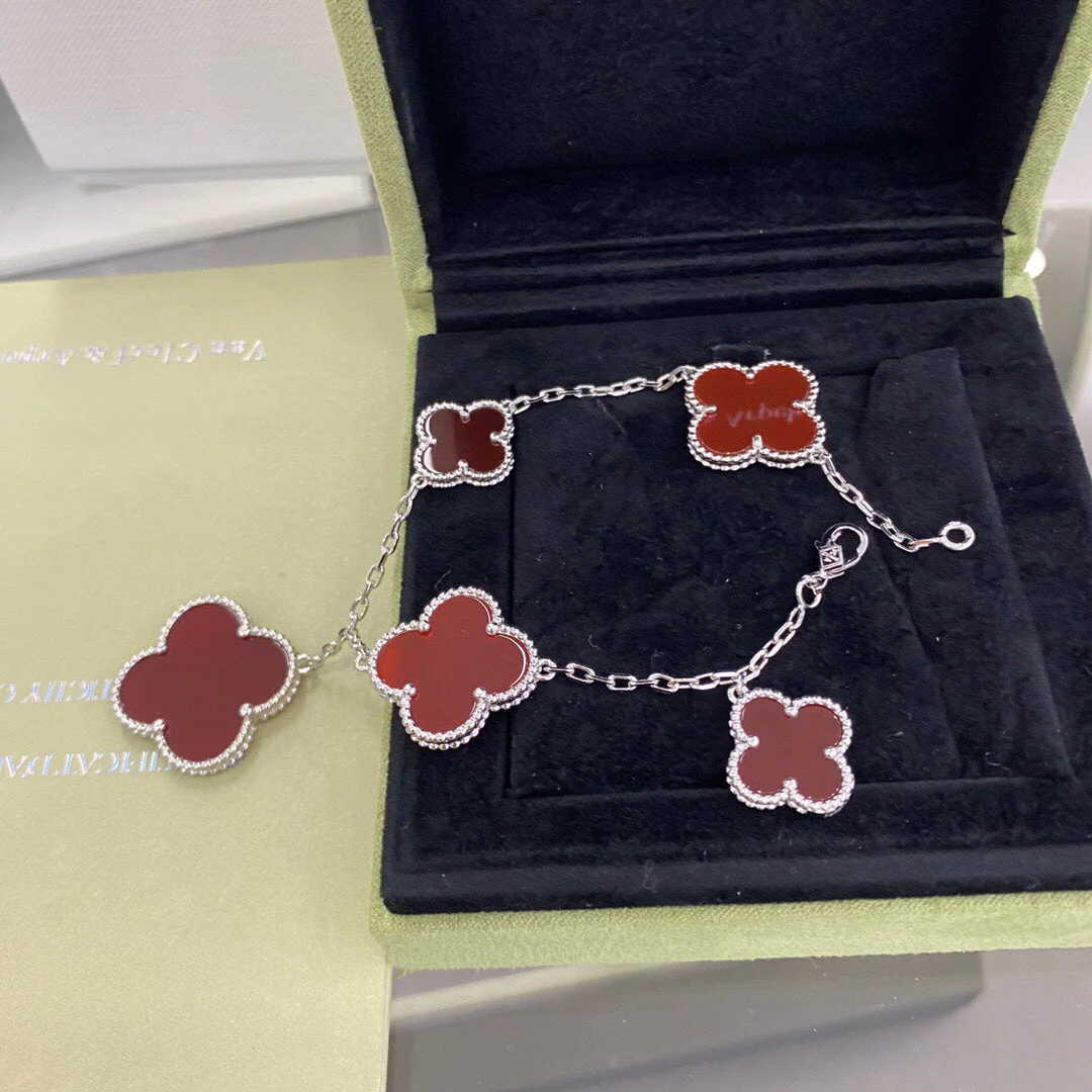 [VA]CLOVER 5 MOTIFS SIVLER CARNELIAN BRACELET