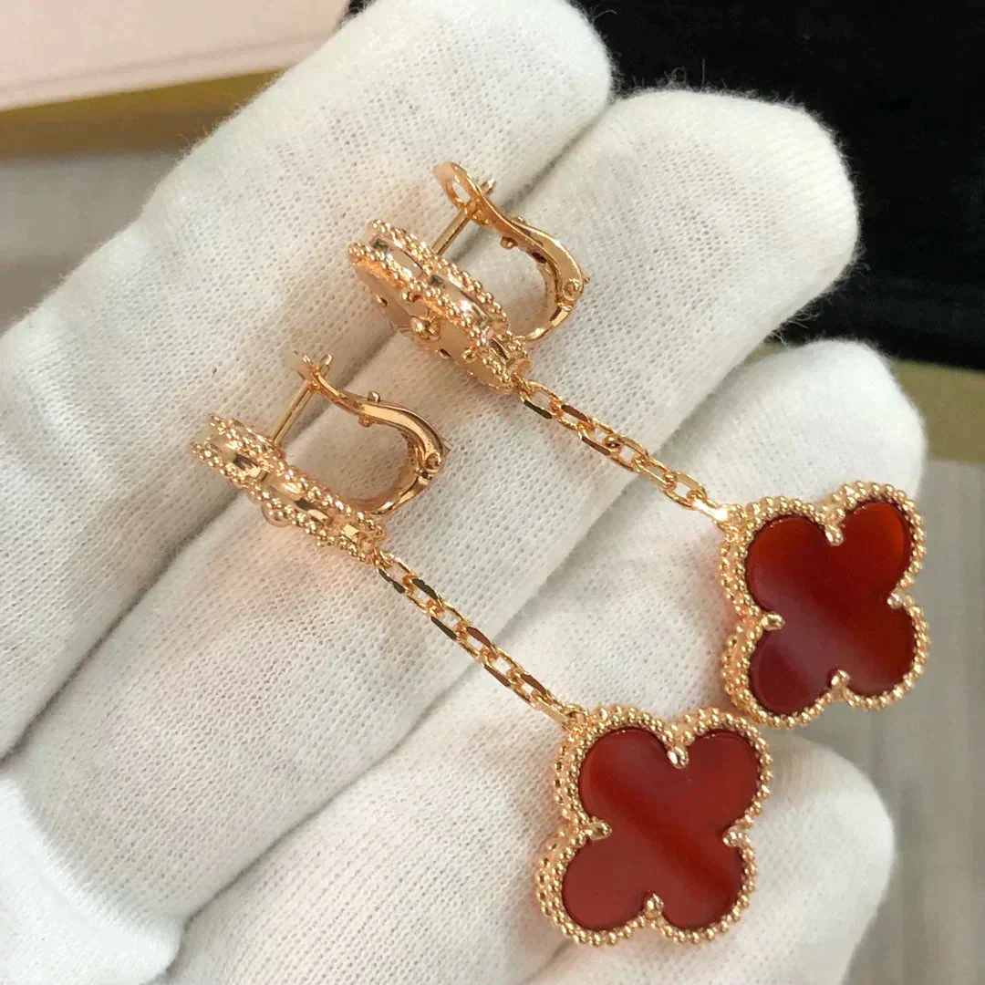 [VA]CLOVER 2 MOTIF  LASER CARNELIAN EARRINGS