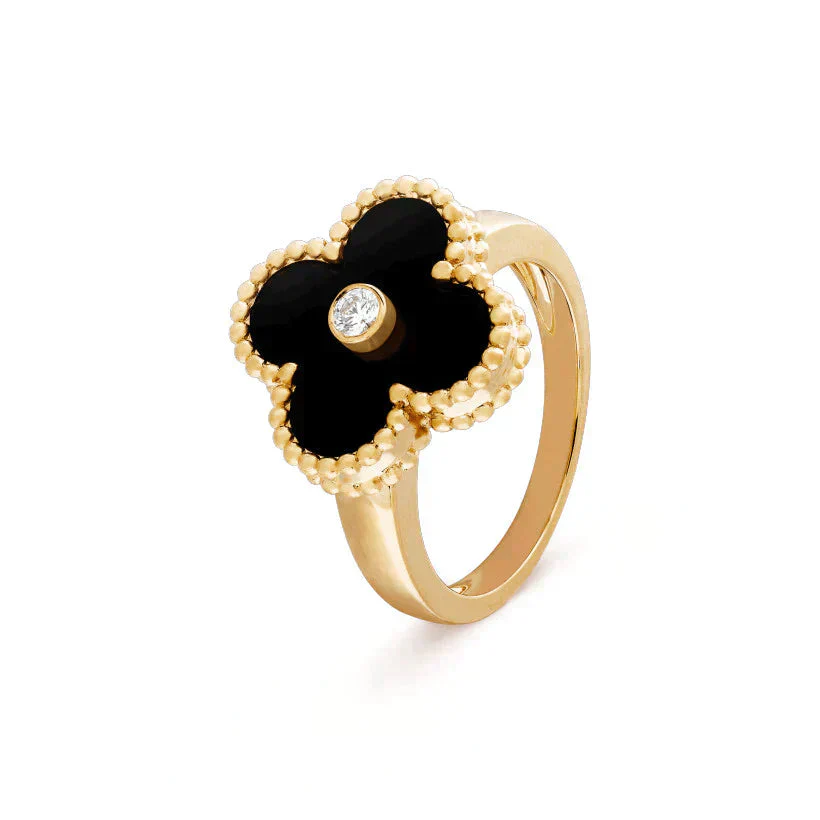 [VA]CLOVER ONYX RING GOLD DIAMOND