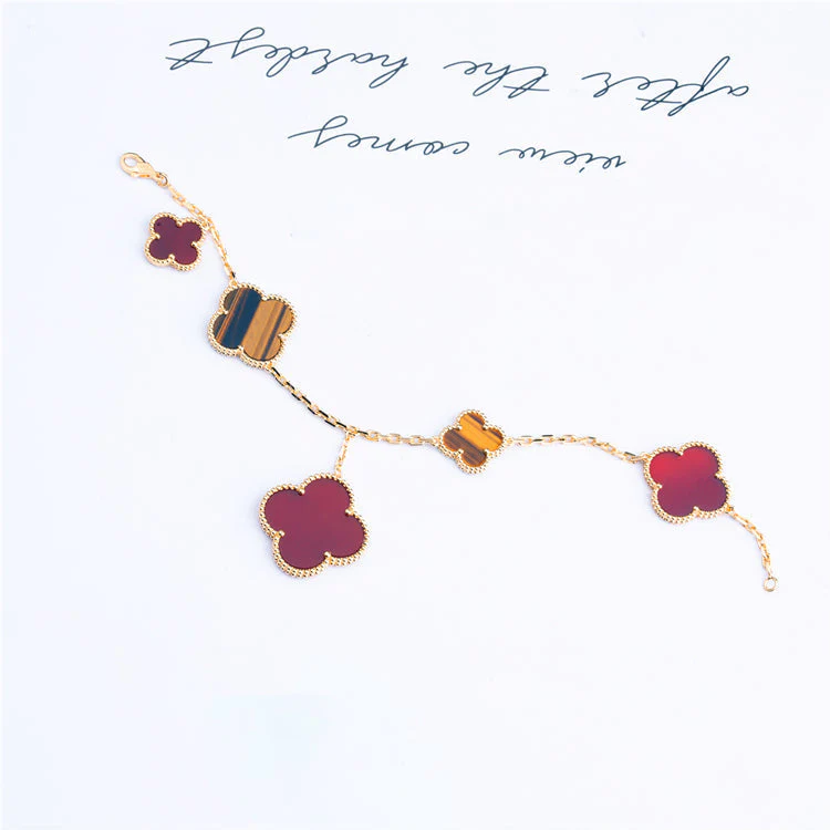 [VA]CLOVER BRACELET 5 MOTIFS CARNELIAN TIGER EYE