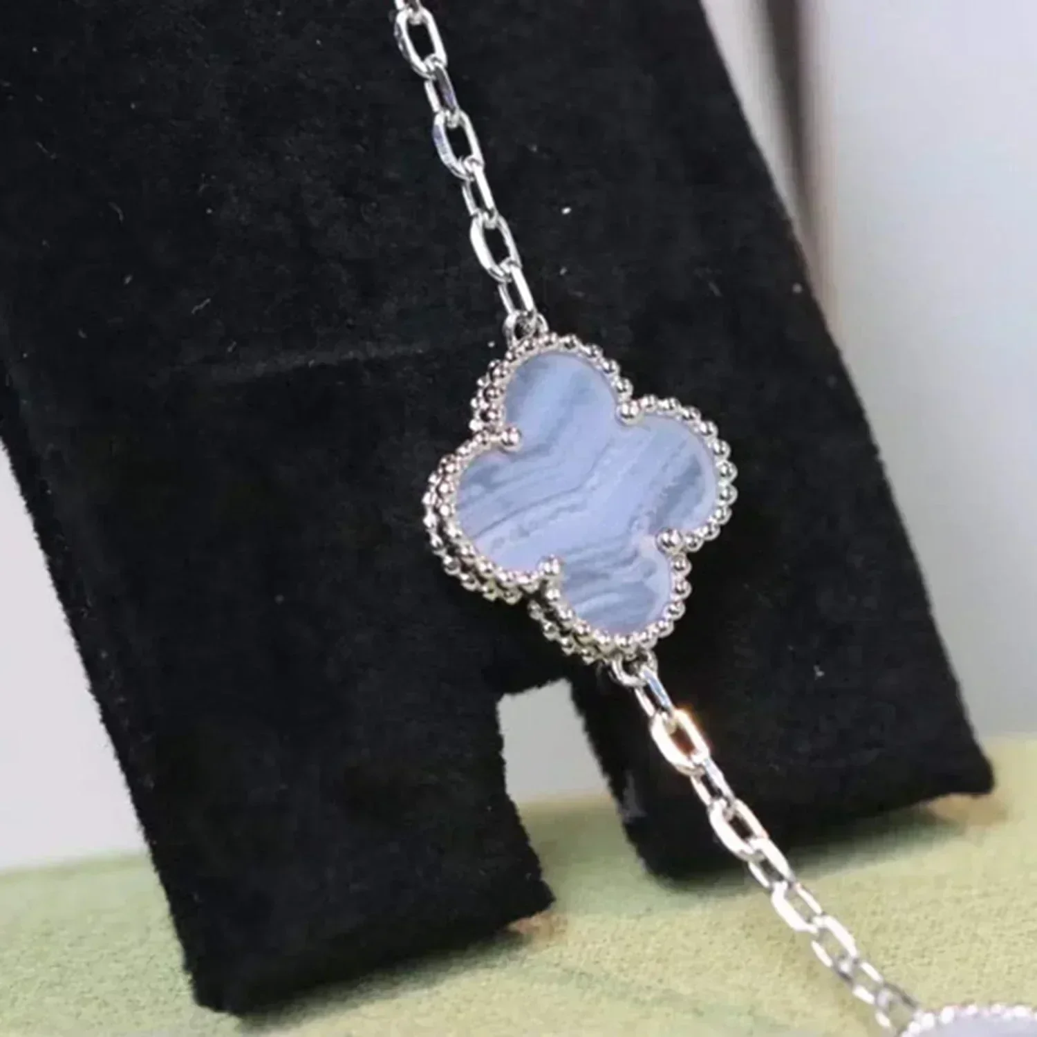 [VA]CLOVER  5 MOTIF PURPLE CHALCEDONY BRACELET SILVER