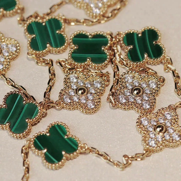 [VA]CLOVER 20 MOTIFS MALACHITE DIAMOND NECKLACE