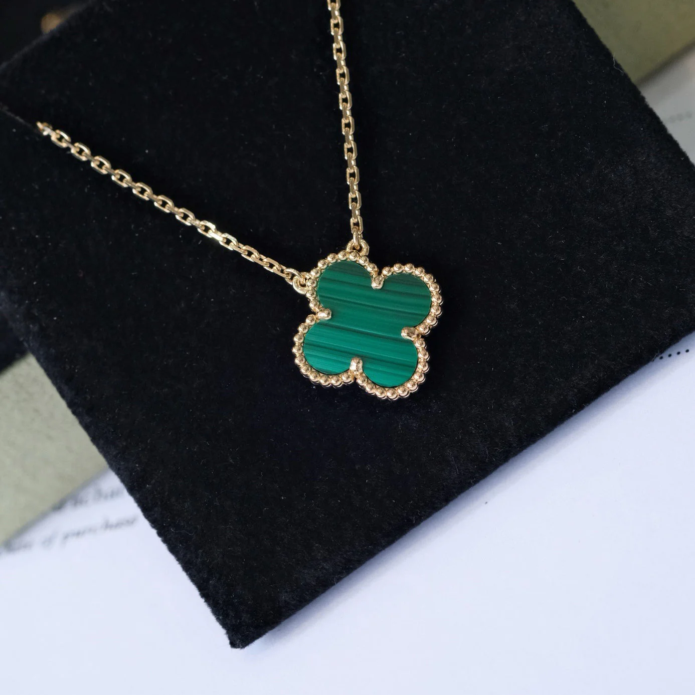 [VA]CLOVER 15MM MALACHITE SINGLE FLOWER  NECKLACE