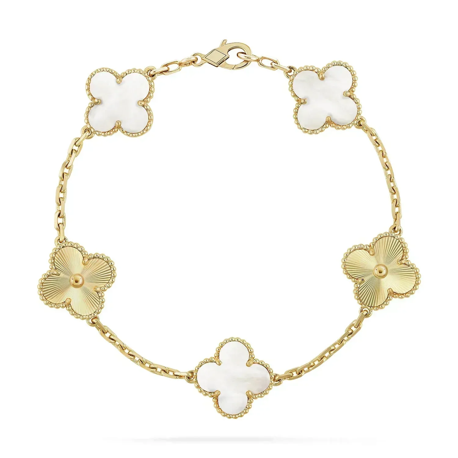 [VA]CLOVER BRACELET 5 MOTIF WHITE MOP PINK GOLD