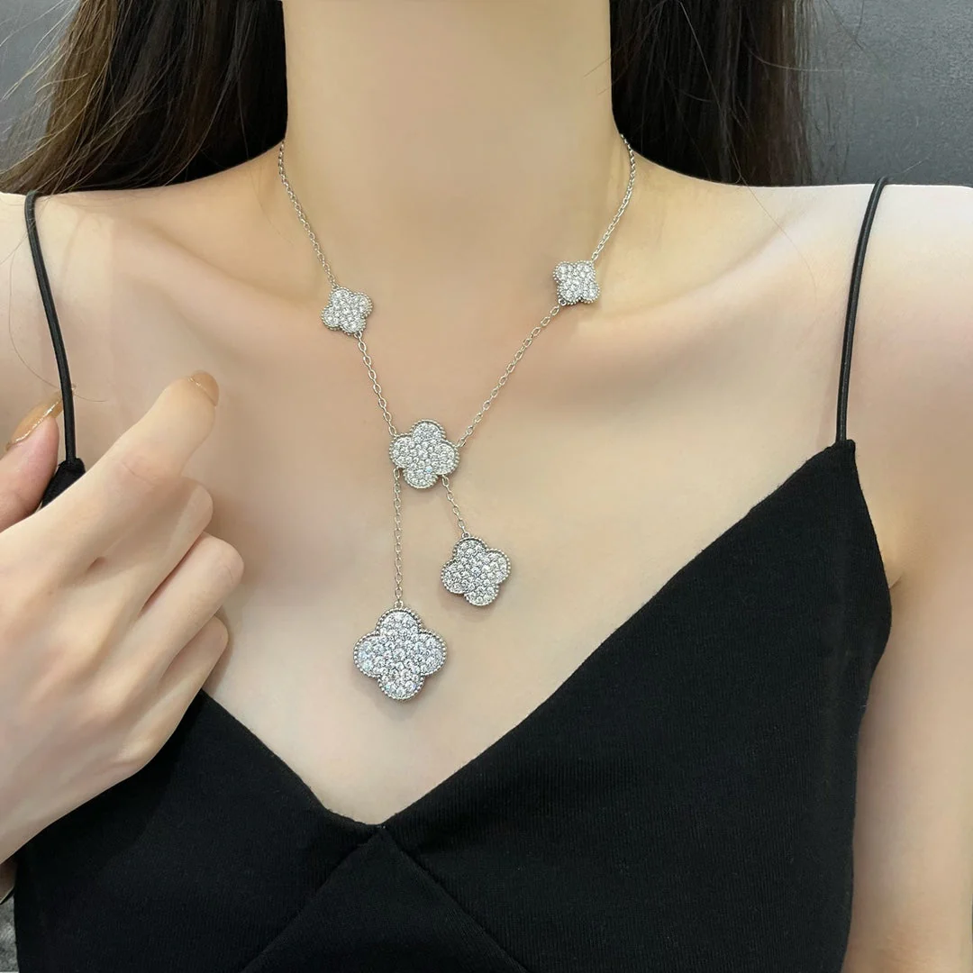 [VA]CLOVER 5 MOTIFS SILVER DIAMONDS NECKLACE