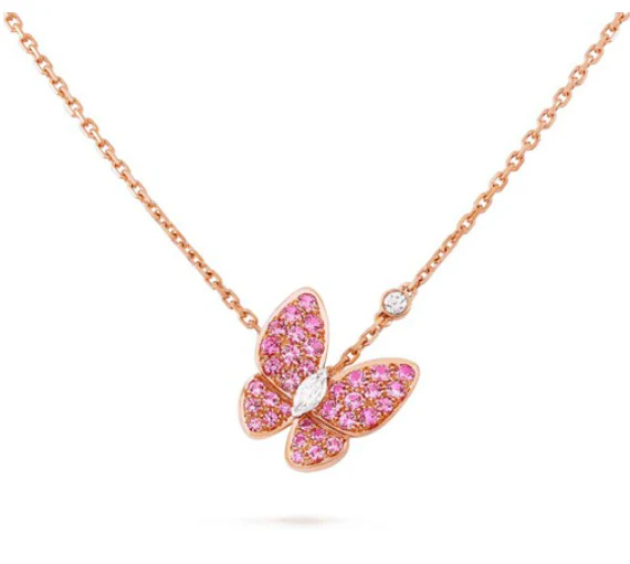 [VA]BUTTERFLY RED DIAMOND ROSE GOLD NECKLACE