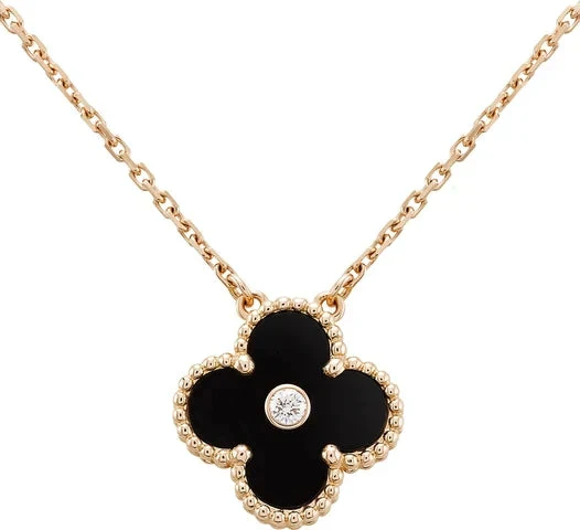 [VA]CLOVER 15MM DIAMOND ONYX NECKLACE