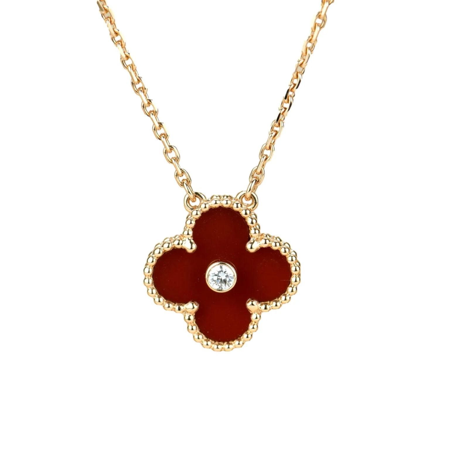[VA]CLOVER 15MM DIAMOND CARNELIAN NECKLACE
