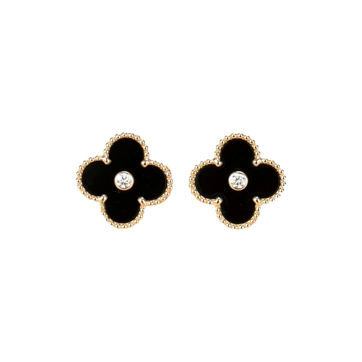 [VA]CLOVER MEDIUM 1 MOTIFS ONYX DIAMOND EARRINGS