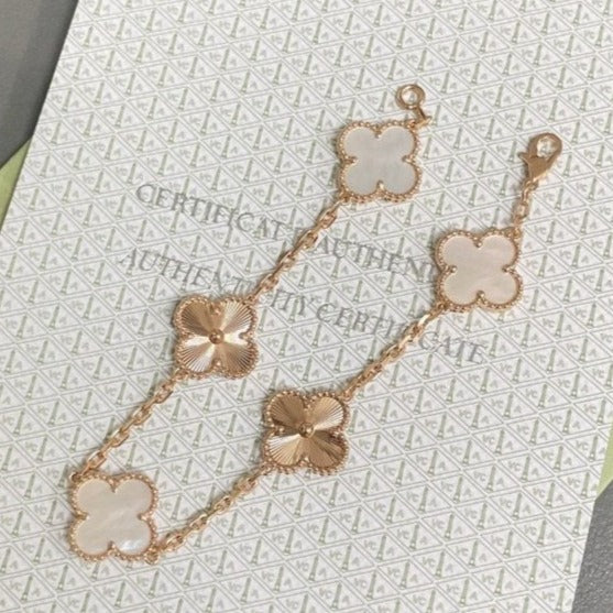 [VA]CLOVER BRACELET 5 MOTIF WHITE MOP PINK GOLD