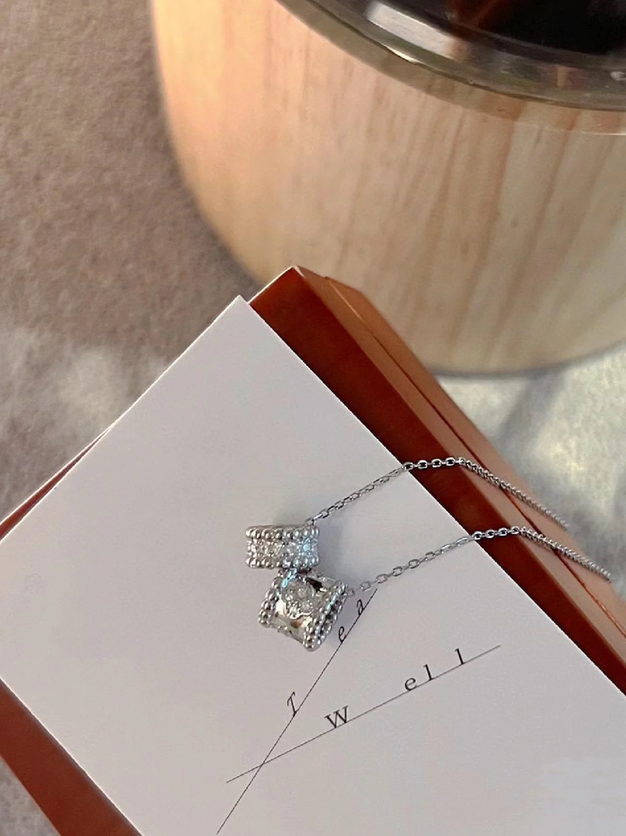 [VA]PERLEE DOUBLE PENDANT SILVER DIAMOND NECKLACE