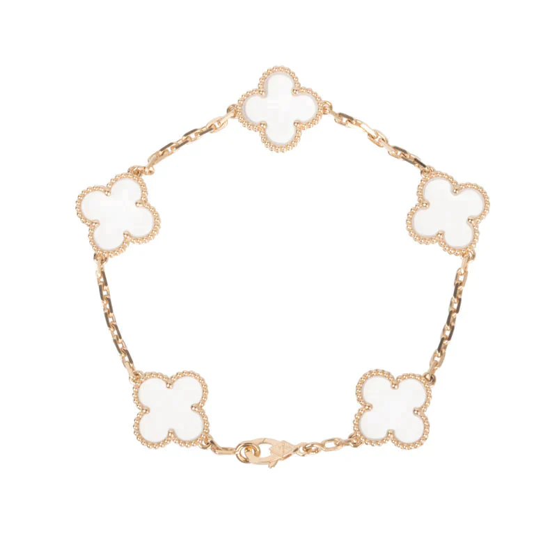 [VA]CLOVER 5 MOTIF ROCK CRYSTAL PINK GOLD BRACELET