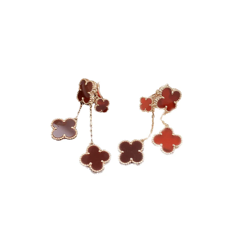 [VA]CLOVER EARRINGS CARNELIAN 4 MOTIFS PINK GOLD