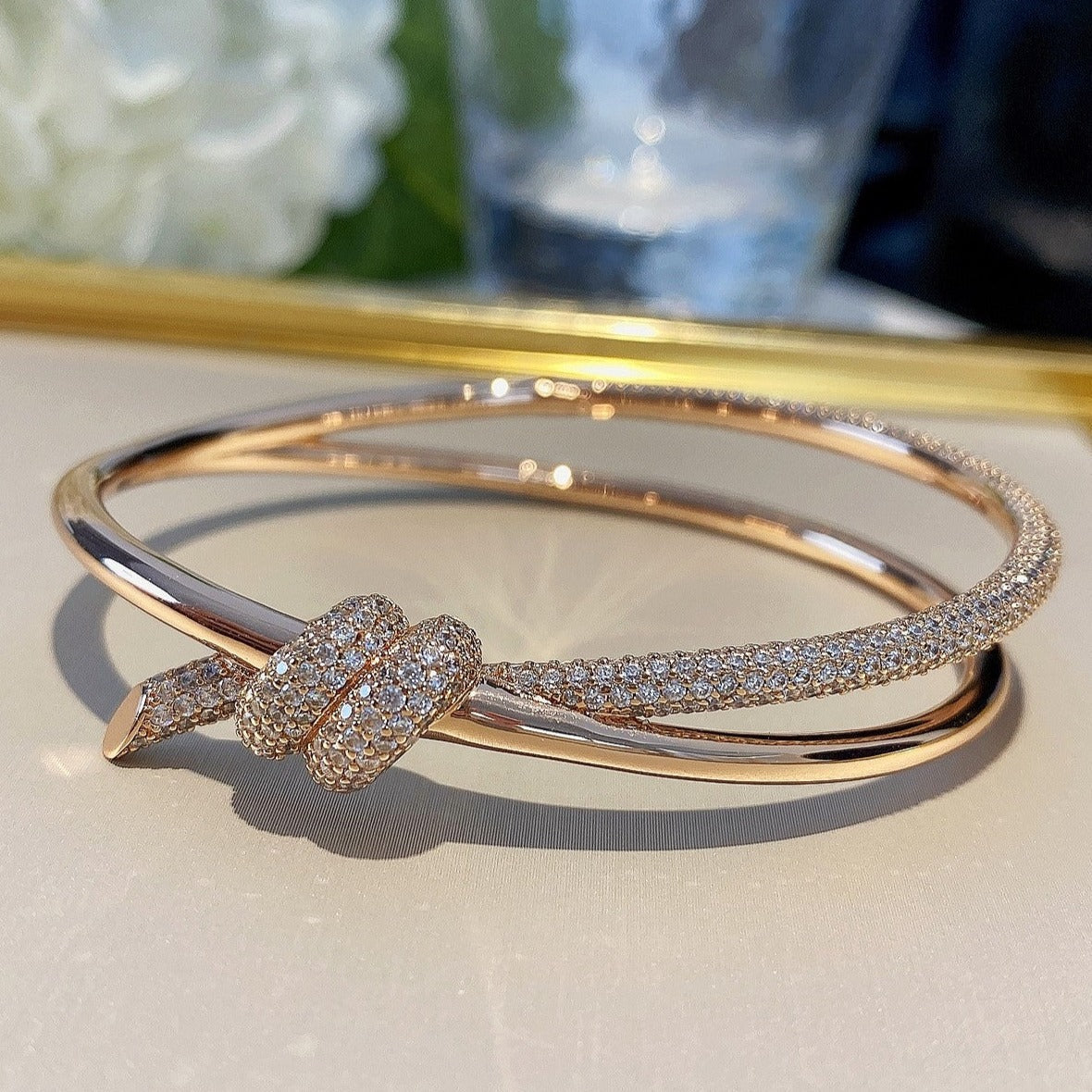 [TF]KNOT DOUBLE ROW ROSE GOLD DIAMOND BRACELET