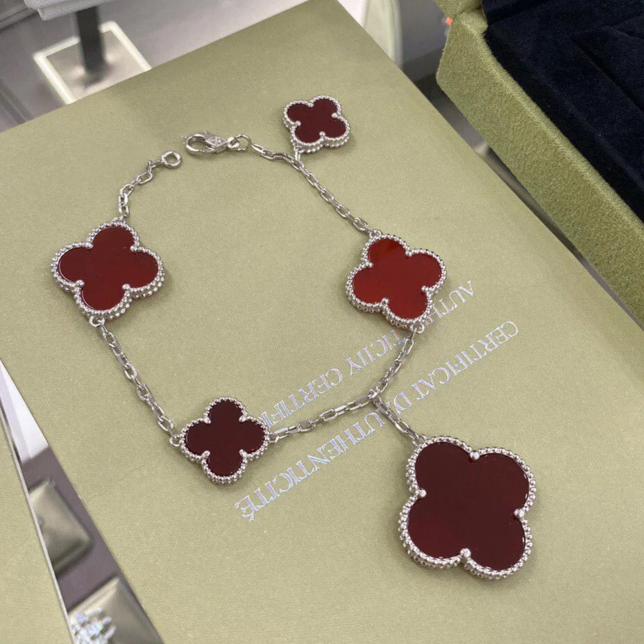 [VA]CLOVER 5 MOTIFS SIVLER CARNELIAN BRACELET