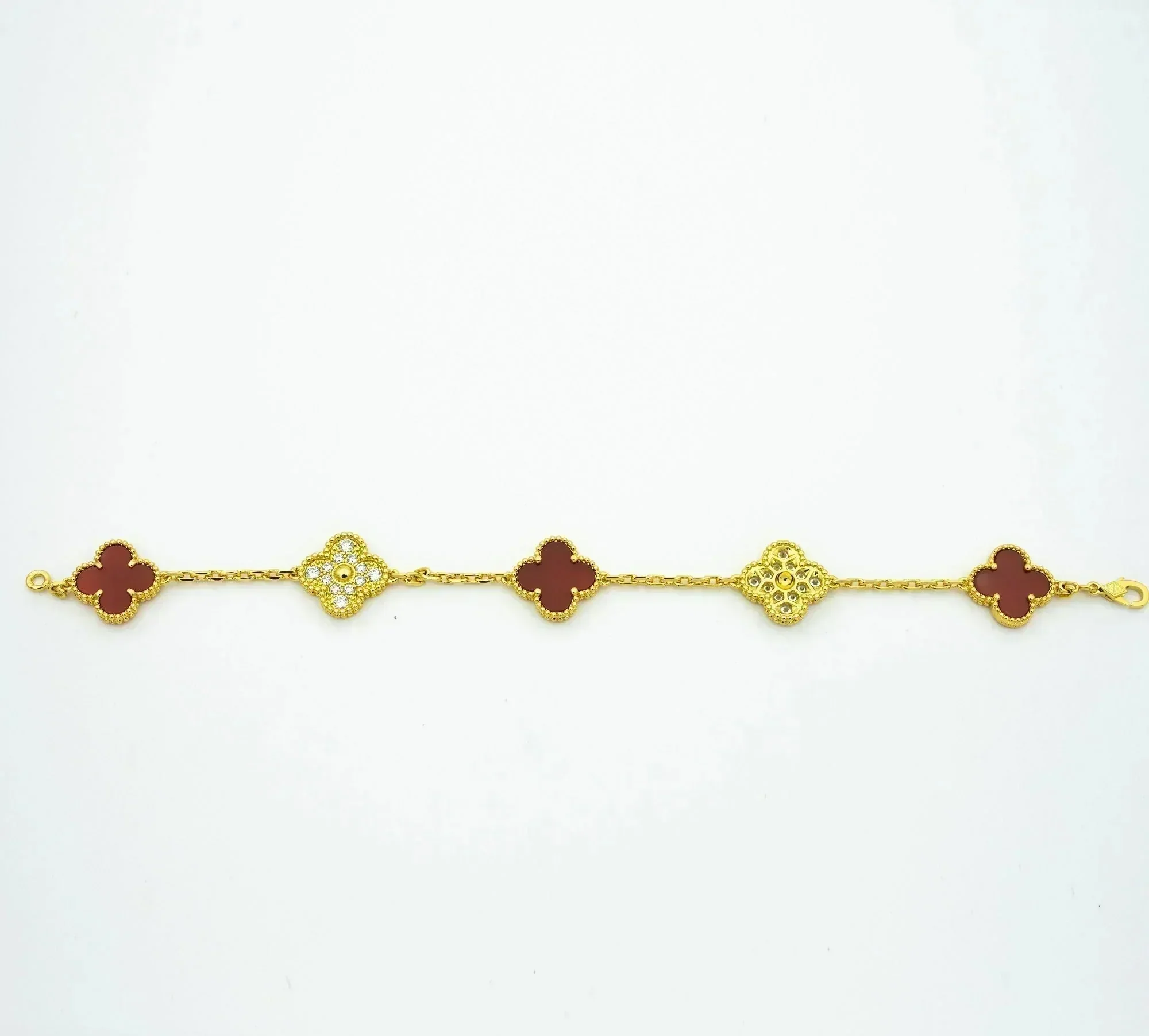 [VA]CLOVER 5 MOTIFS CARNELIAN DIAMOND BRACELET