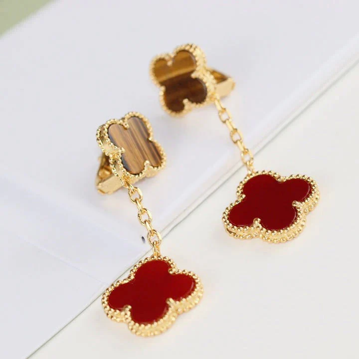 [VA]CLOVER  2 MOTIF  TIGER EYE CARNELIAN EARRINGS