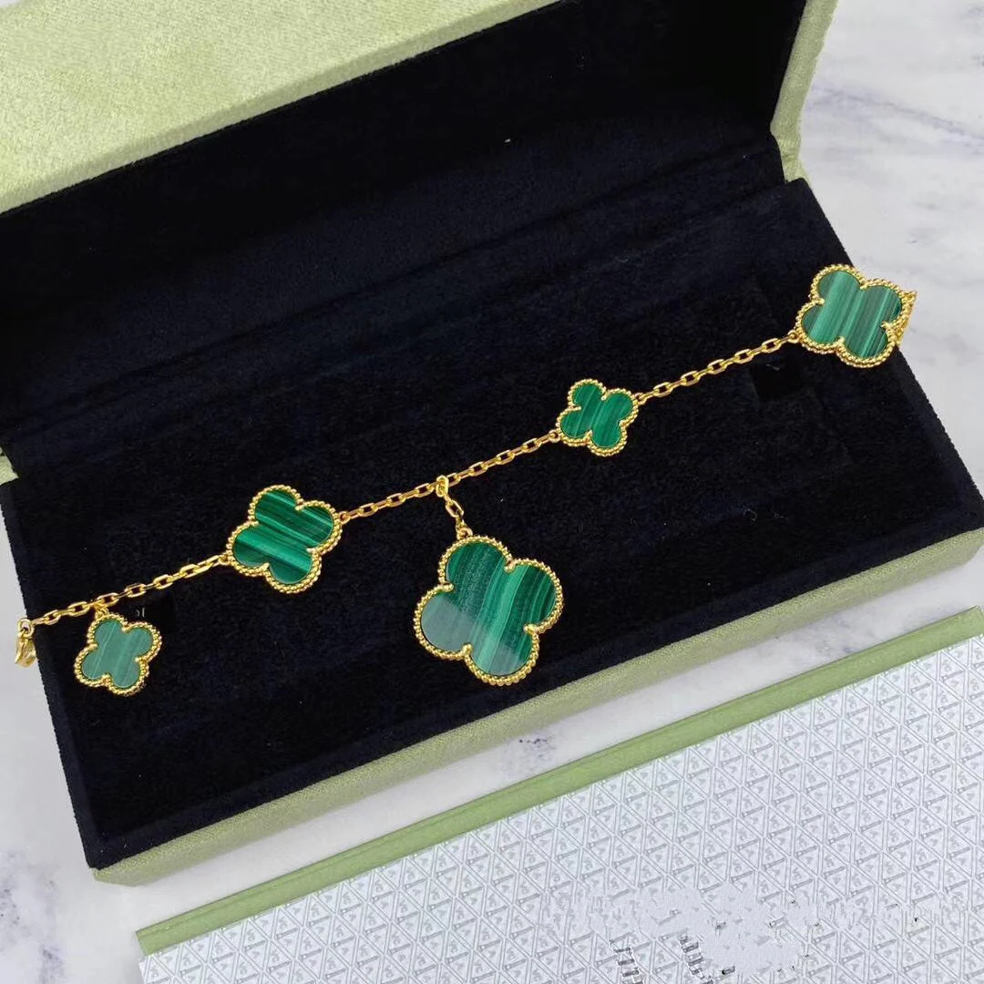 [VA]MAGIC CLOVER MALACHITE GOLD BRACELET 5 MOTIFS