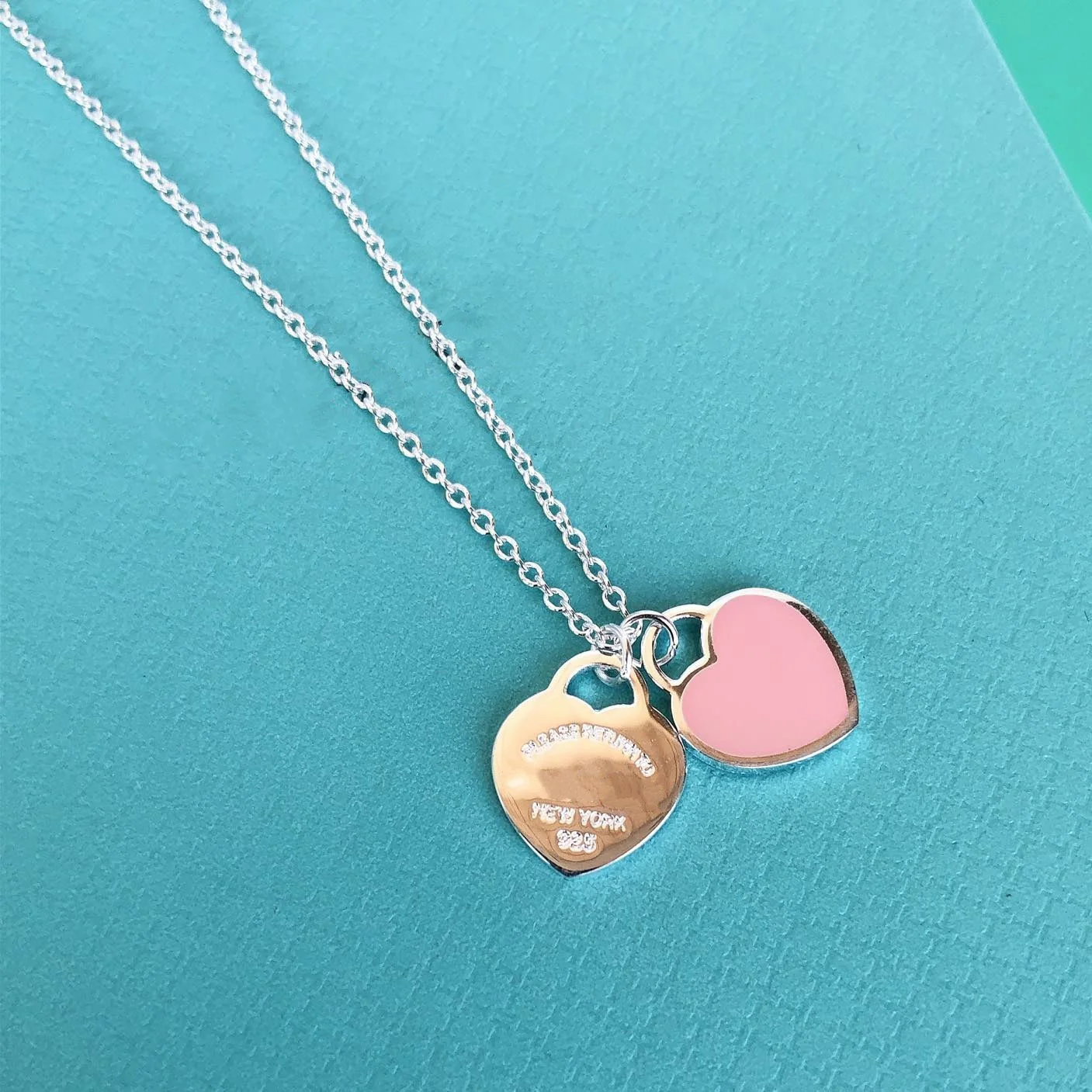 [TF]DOUBLE HEART PEDANT SILVER NECKLACE