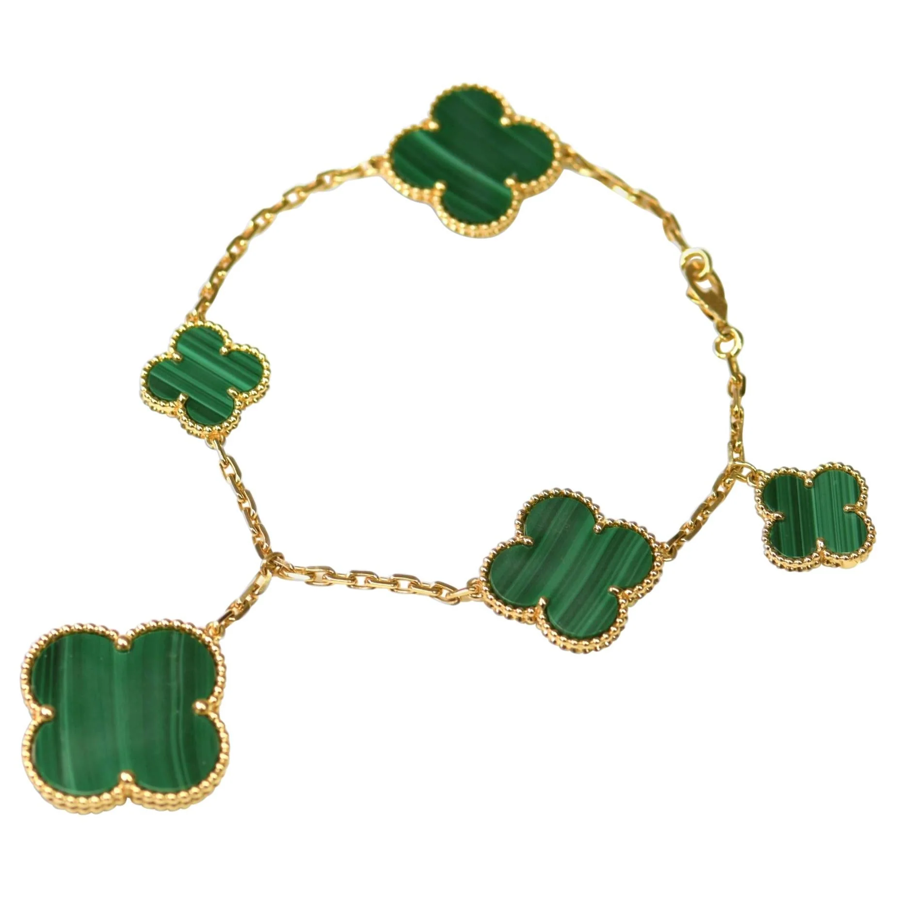 [VA]MAGIC CLOVER MALACHITE GOLD BRACELET 5 MOTIFS