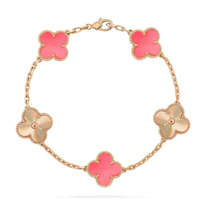 [VA]CLOVER BRACELET 5 MOTIF PINK AND PINK GOLD