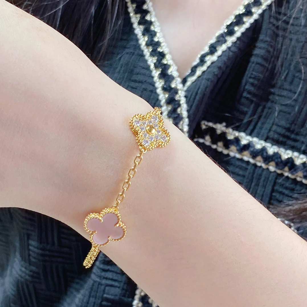 [VA]CLOVER 5 MOTIF DIAMOND PINK MOP PINK GOLD BRACELET