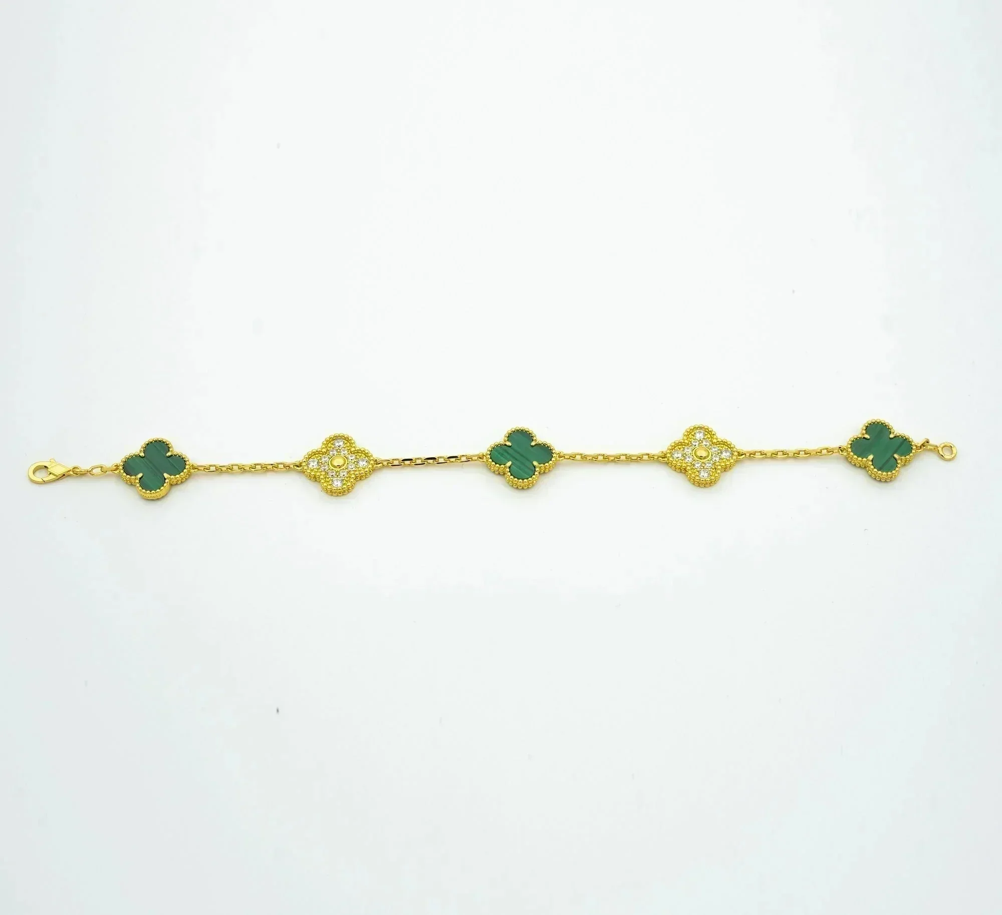 [VA]CLOVER  5 MOTIF MALACHITE DIAMOND BRACELET