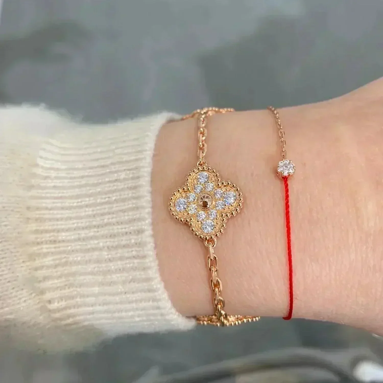 [VA]CLOVER 5 MOTIFS  FULL DIAMOND BRACELET