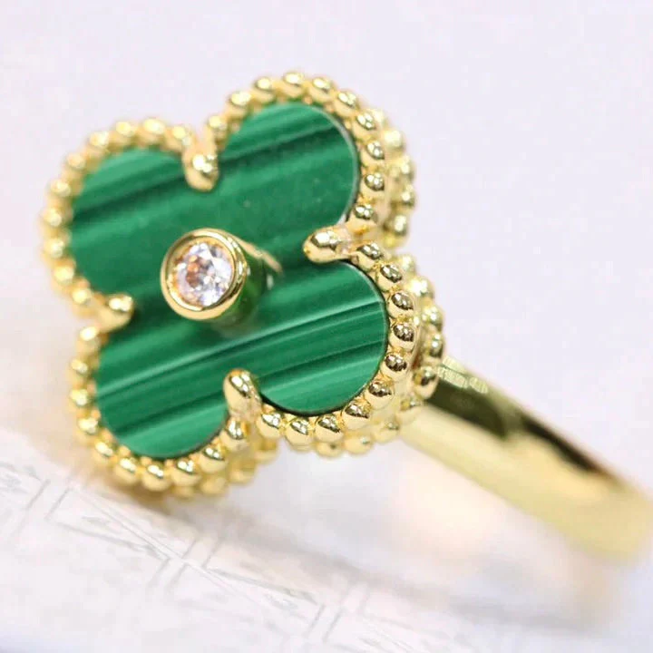 [VA]CLOVER MALACHITE RING GOLD DIAMOND