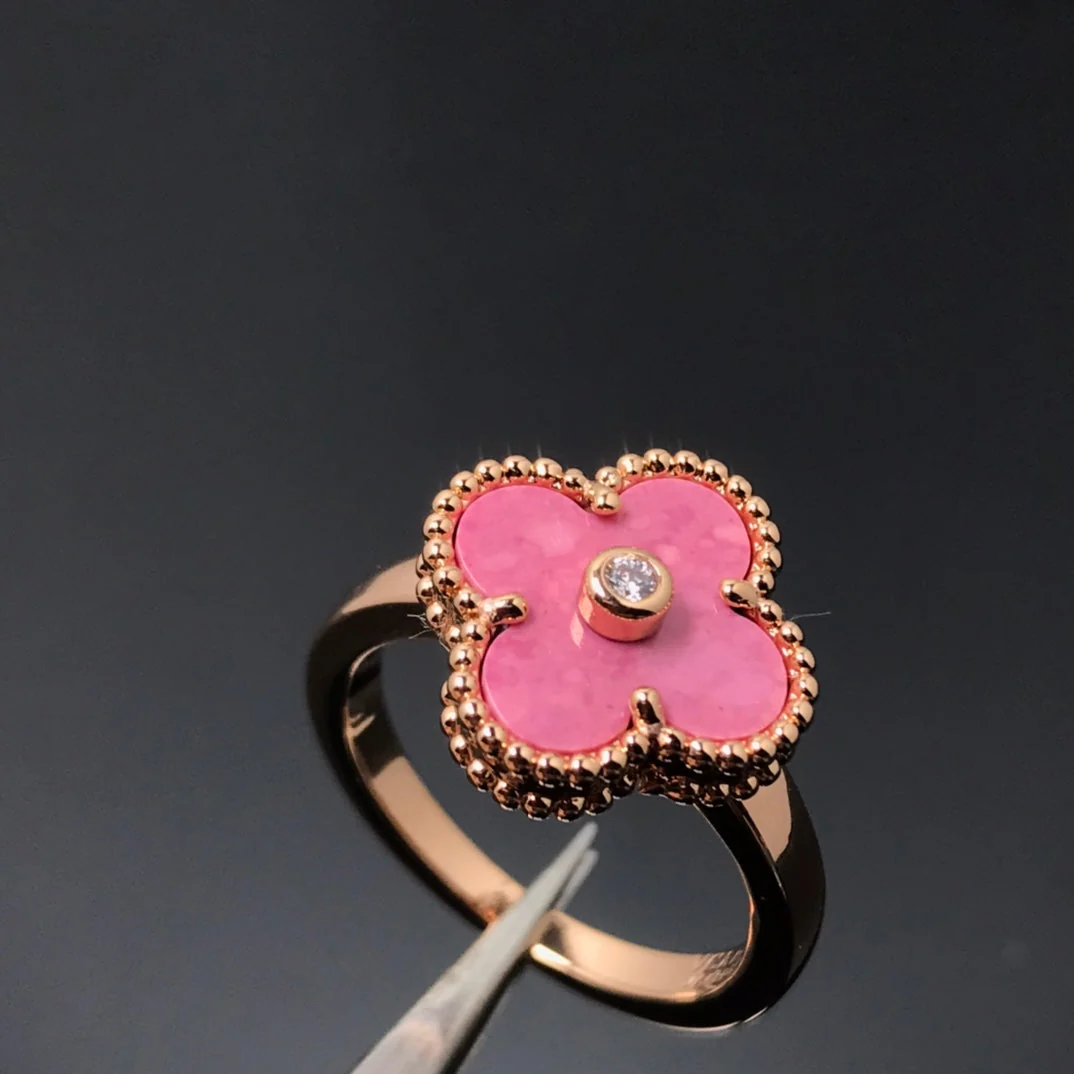 [VA]CLOVER RHODONITE ROSE GOLD RING