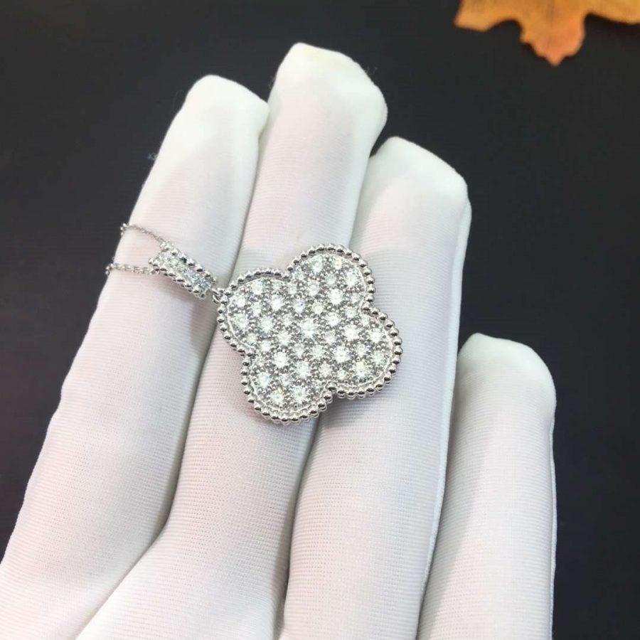 [VA]CLOVER 25MM SILVER FULL DIAMOND BIG CLOVER NECKLACE