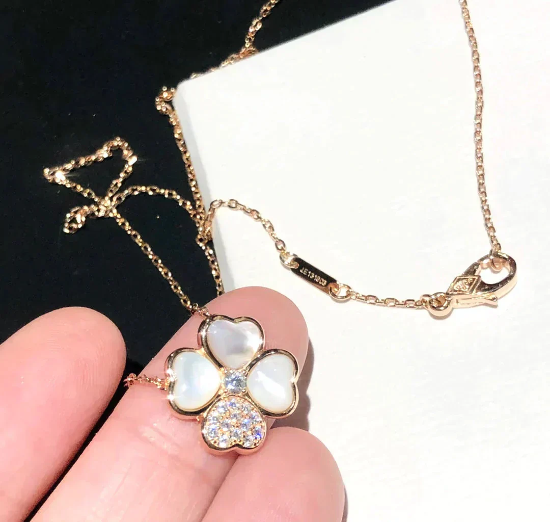 [VA]CLOVER MOP DIAMOND ROSE GOLD NECKLACE